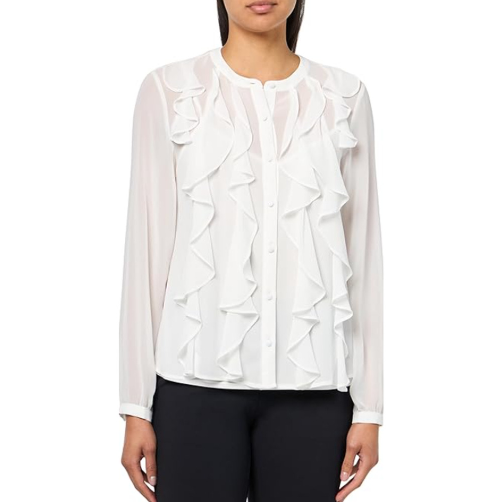 Anne Klein Women's Ruffle-Front Button-Front Blouse White Size S 17277
